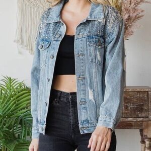 VEVERET Dancing at Midnight Fringe Sequin Denim Jacket